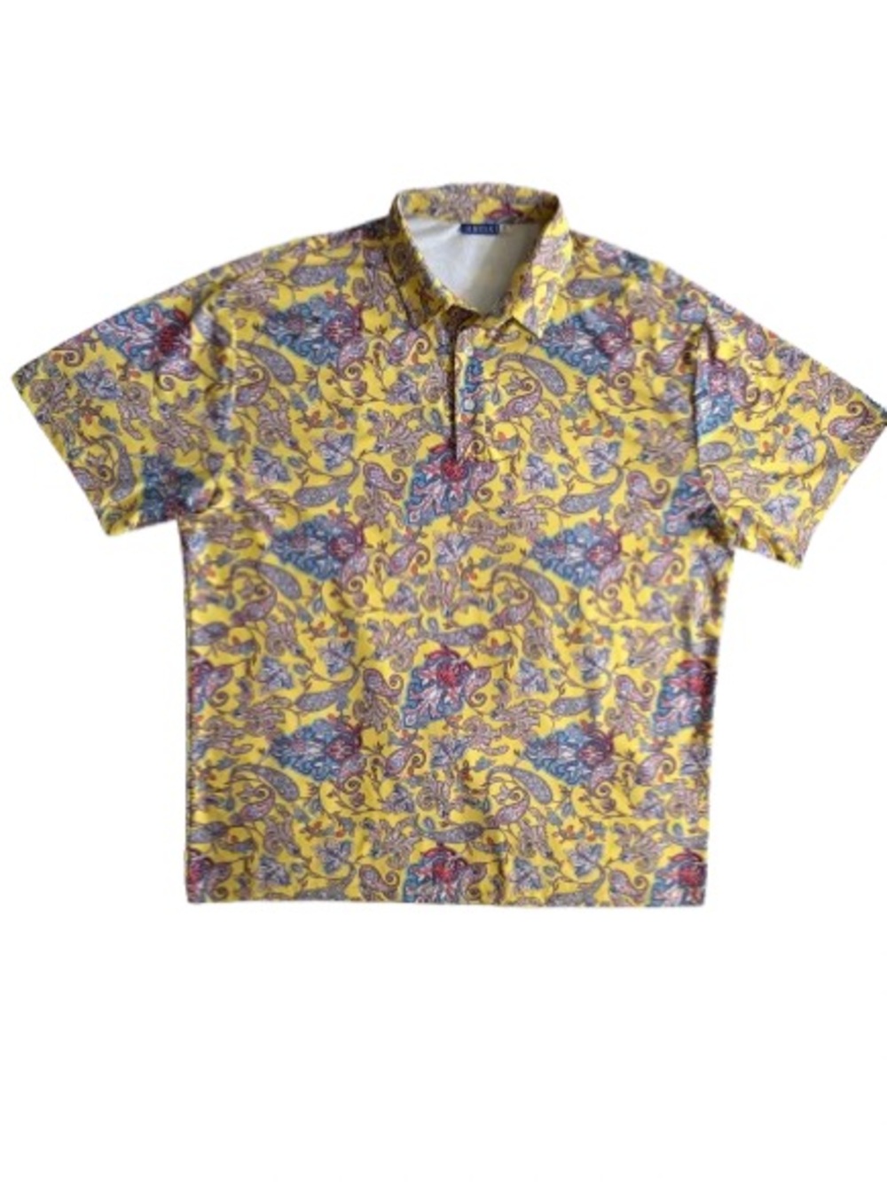 Hreski Men's Performance Golf Polo Shirt Size XL Yellow Paisley Comfort Stretch